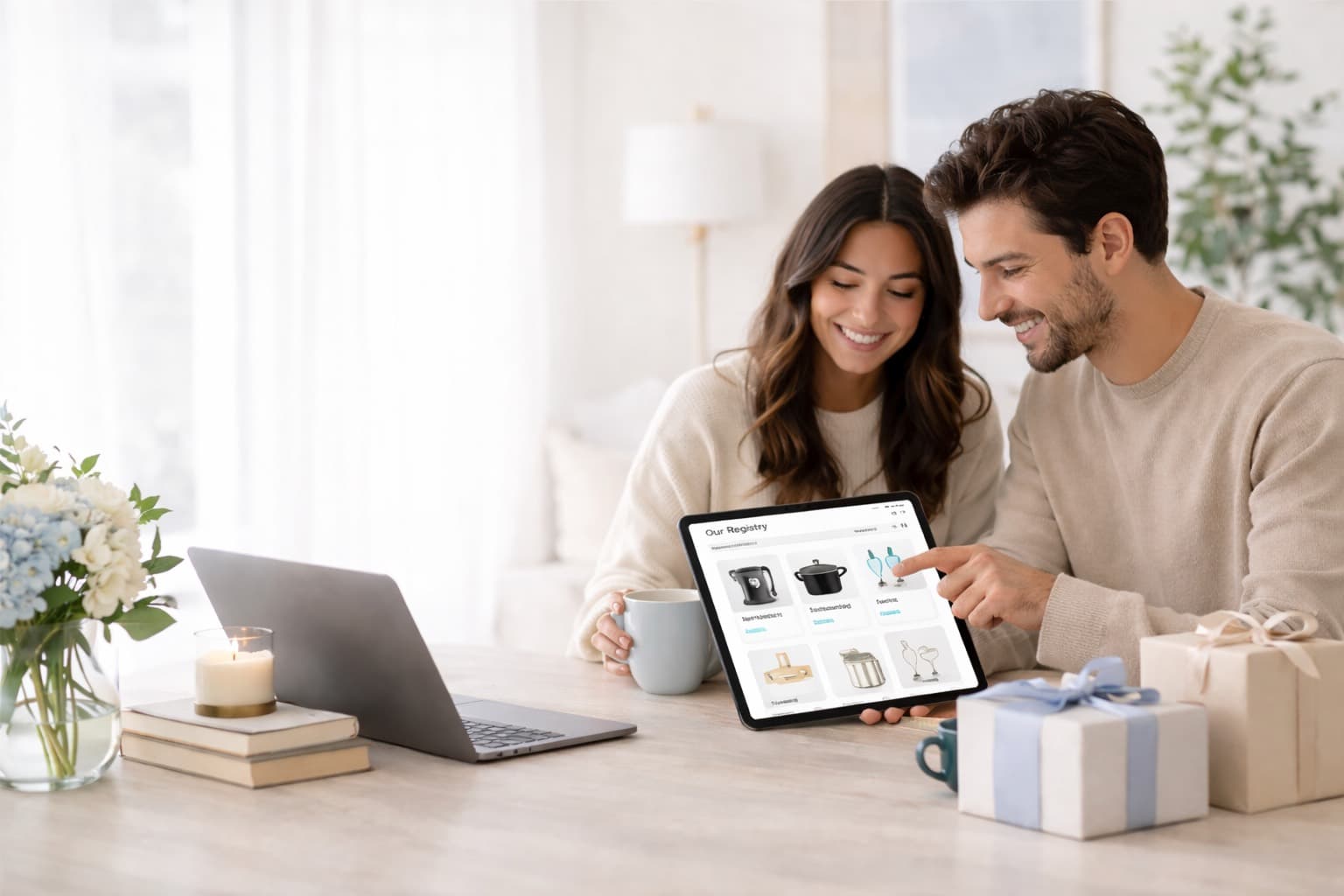 Couple organizing a registry together