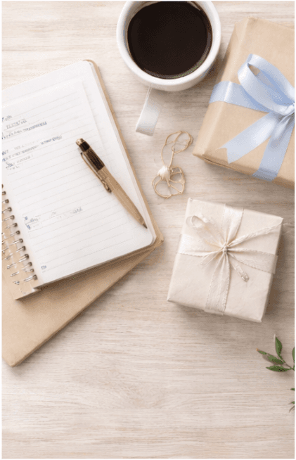 Notebook and gifts for planning an event